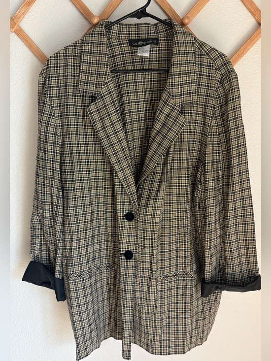 Sag Harbor Jackets & Blazers - Vintage Sag Harbor Plaid Linen Blazer 90s Grunge Academia Jacket - Size 18